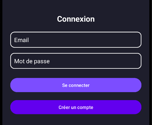 Interface de l'application Android